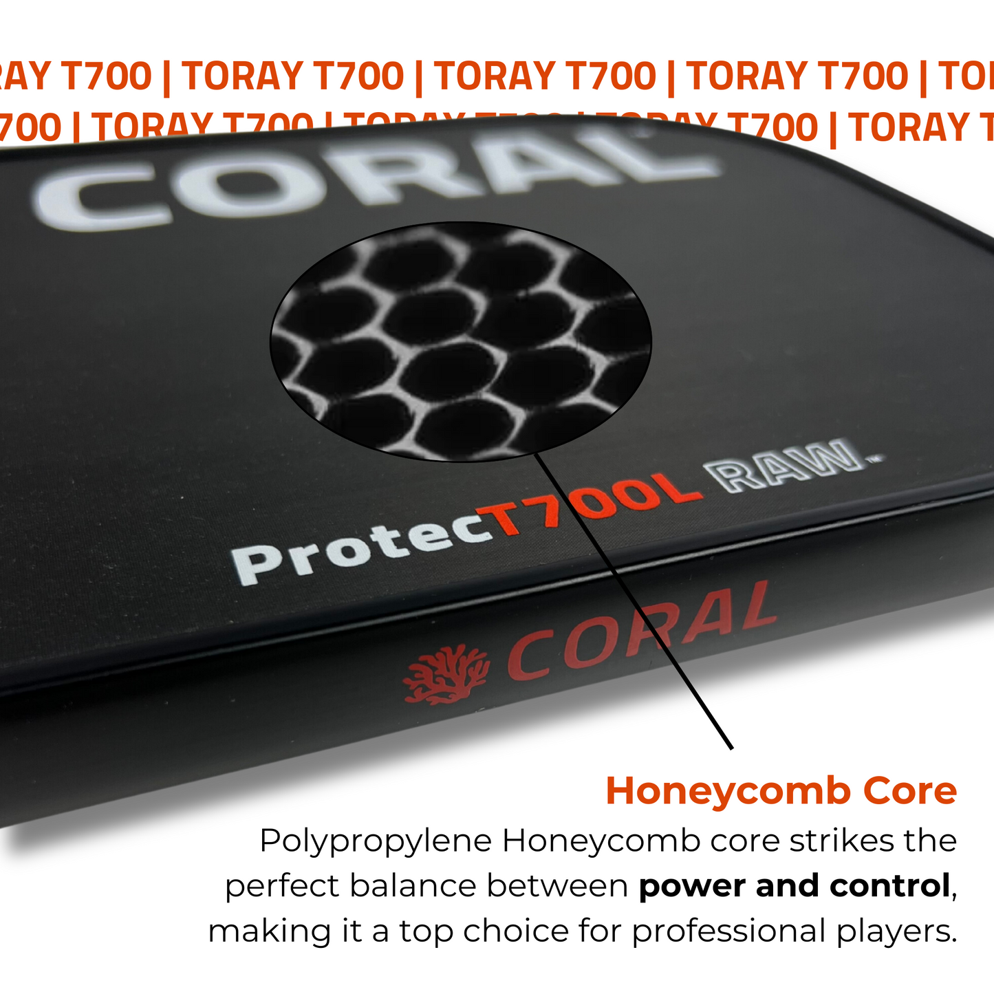 CORAL ProtecT700L RAW Carbon Fiber Pickleball Paddle with Free Protective Neoprene Cover