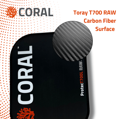 CORAL ProtecT700L RAW Carbon Fiber Pickleball Paddle with Free Protective Neoprene Cover