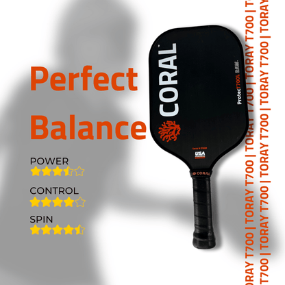 CORAL ProtecT700L RAW Carbon Fiber Pickleball Paddle with Free Protective Neoprene Cover